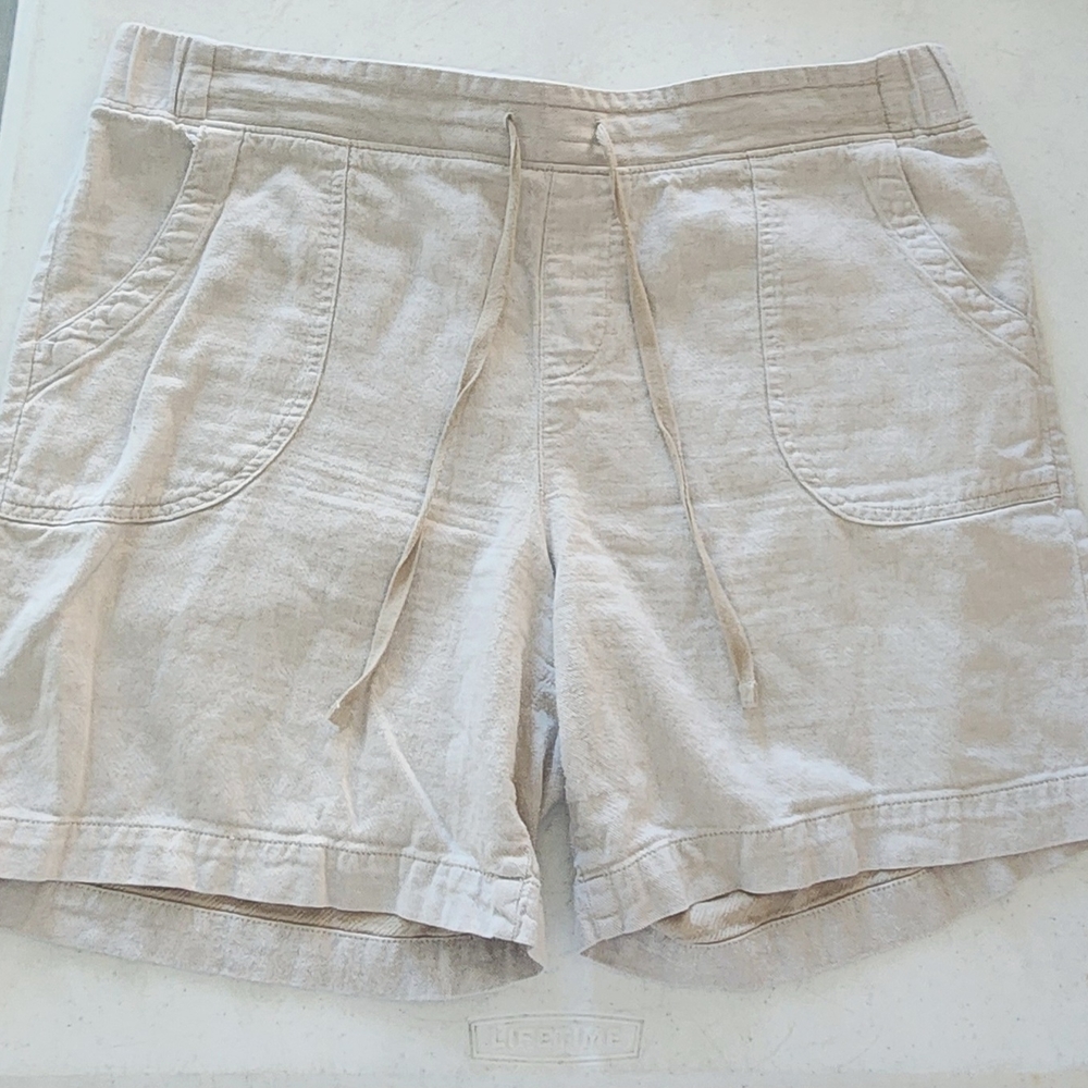 Talbots Drawstring Waist Linen Shorts- Cream- Wonen's Size 14P